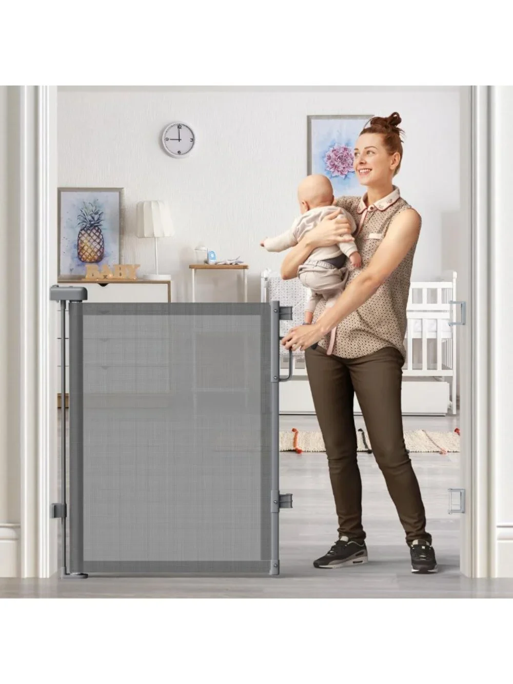 Retractable Baby Gate for Stairs & Doorways | Indoor Outdoor Dog Safety Barrier